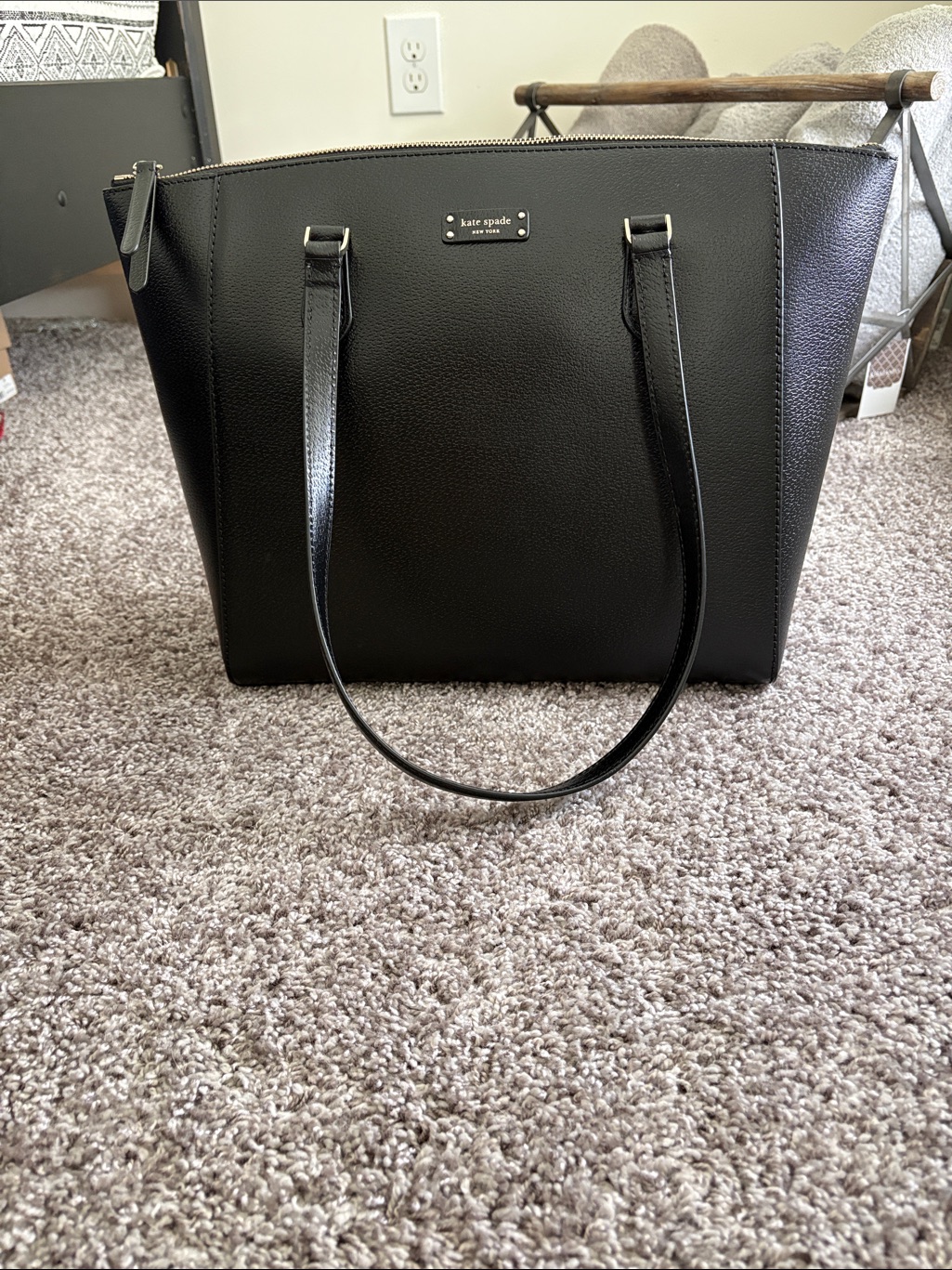 Kate Spade Black Pebbled Leather Tote With Zip Top